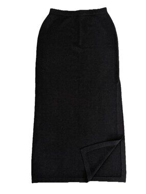 St. John Size 8 Knit Pencil Straight Skirt Black Wool Blend Flat Waist Midi